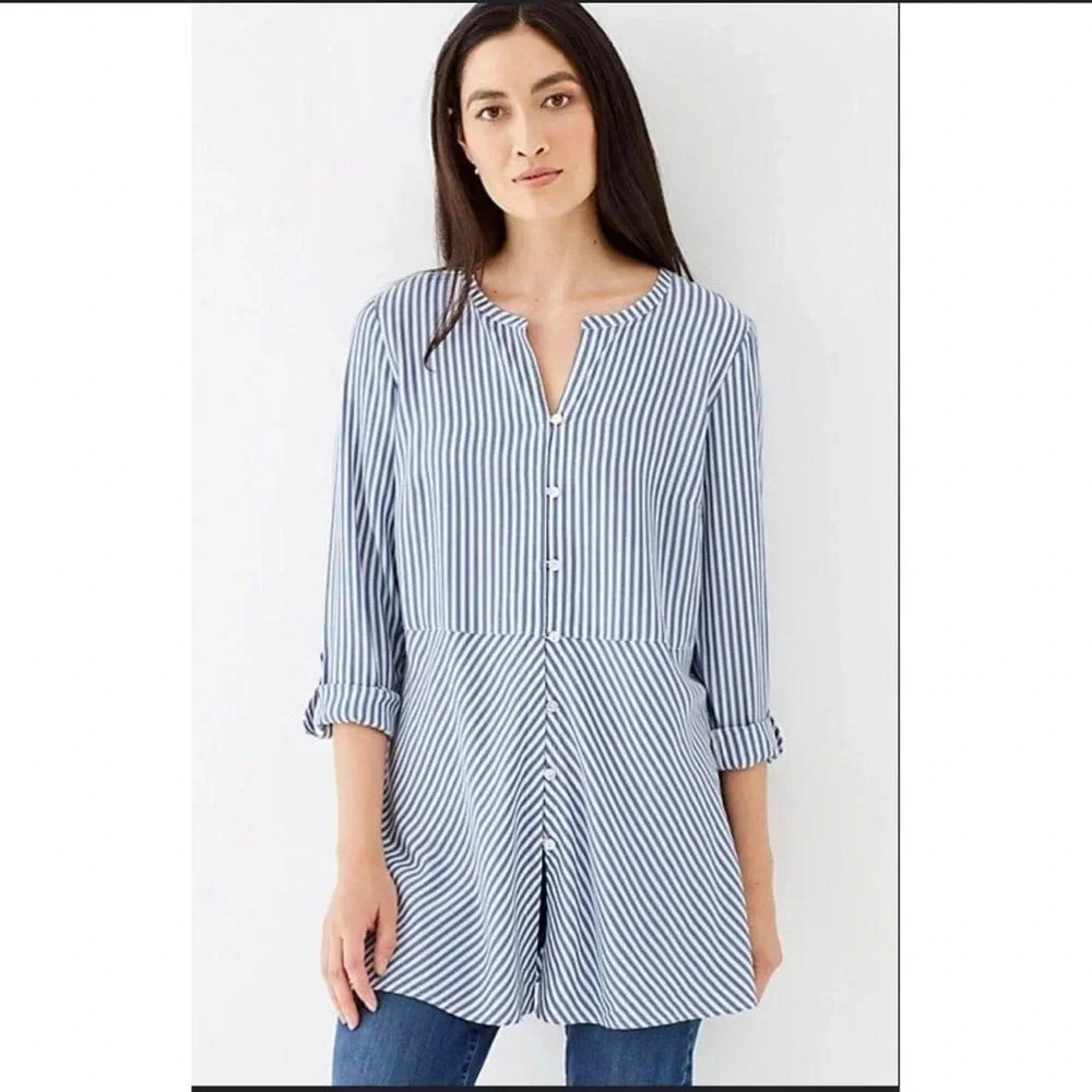 J.Jill Striped Blouse Button Down Small Petite